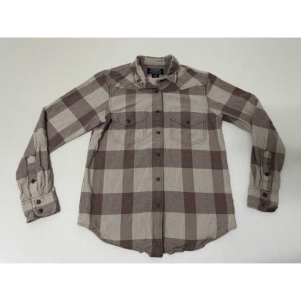 CC Filson Pioneer Shirt‎ Womens S Western Pearl Snap Brown Plaid Rodeo